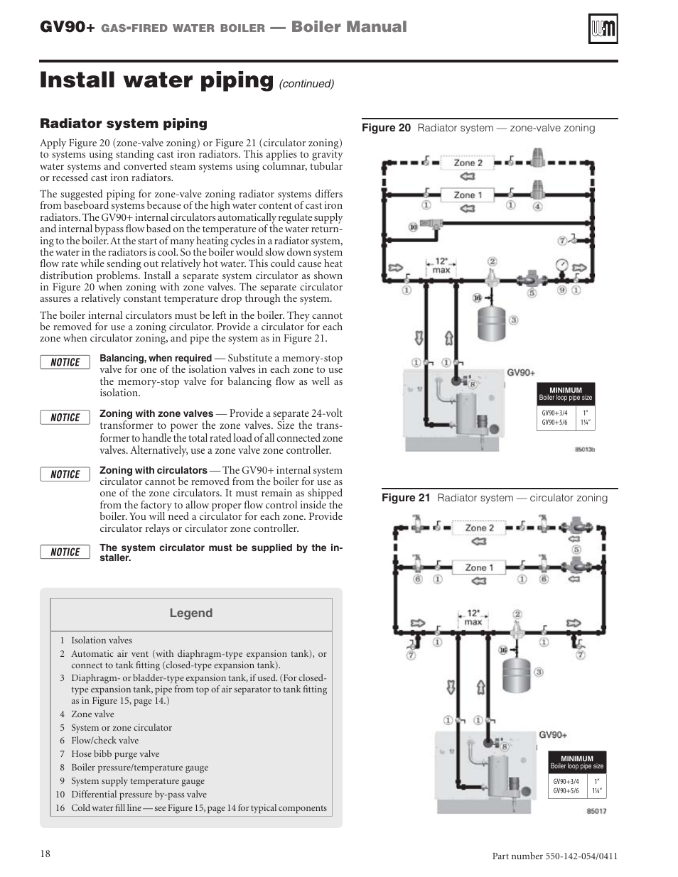 Install water piping, Gv90, Boiler manual | Weil-McLain GV90+ User Manual | Page 18 / 108