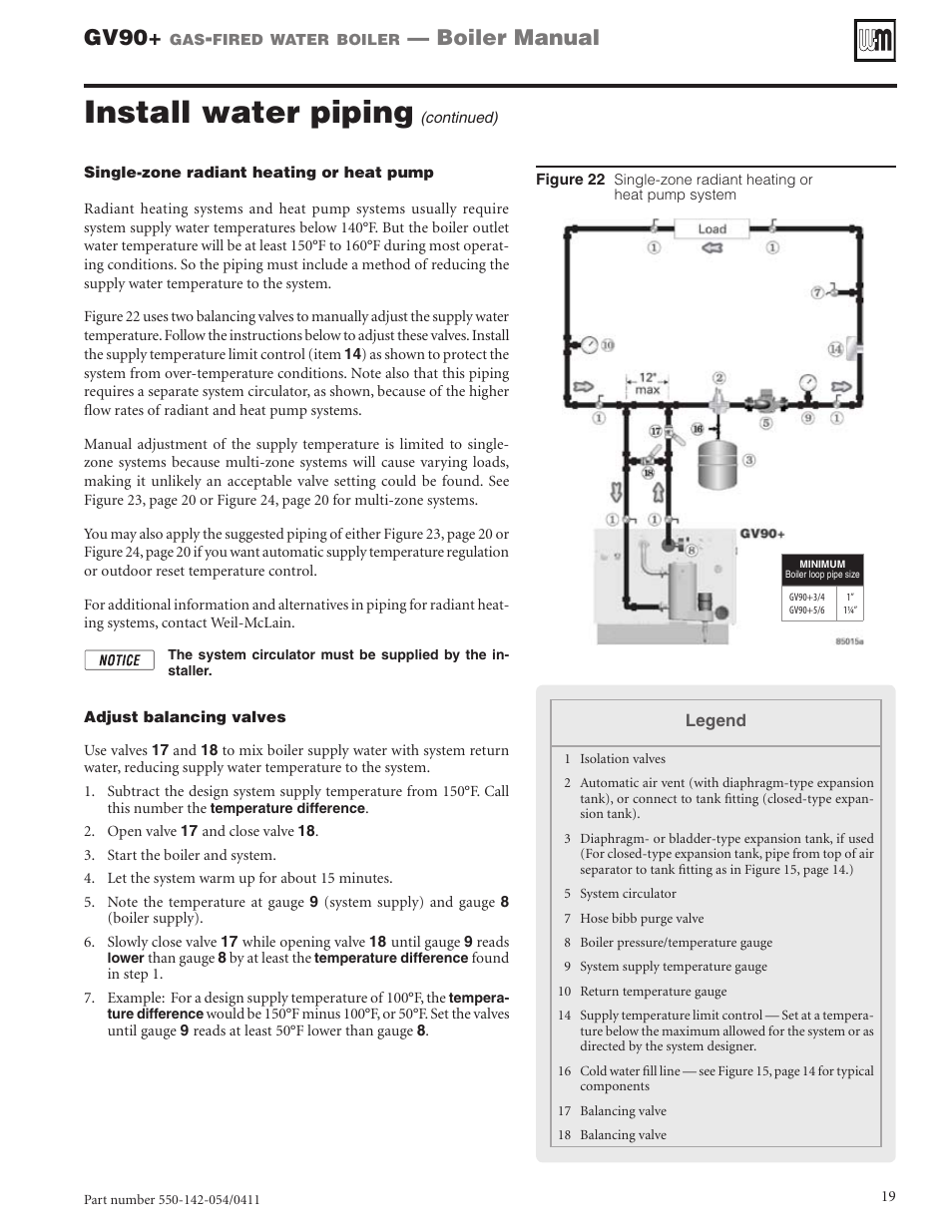 Install water piping, Gv90, Boiler manual | Weil-McLain GV90+ User Manual | Page 19 / 108