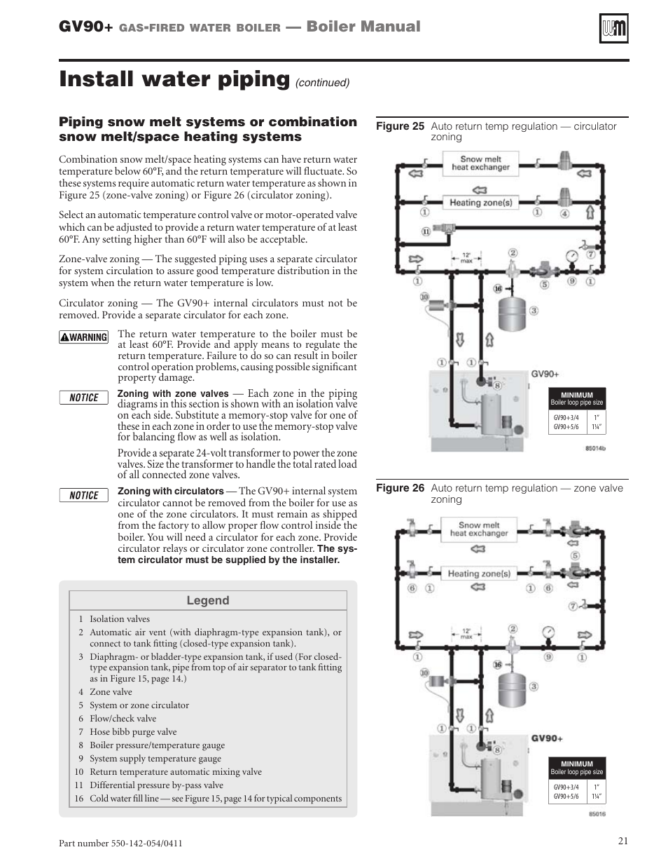 Install water piping, Gv90, Boiler manual | Weil-McLain GV90+ User Manual | Page 21 / 108