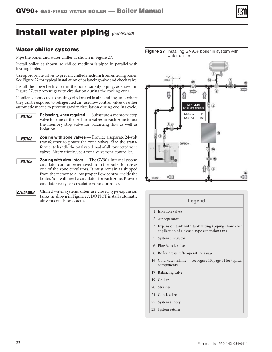 Install water piping, Gv90, Boiler manual | Weil-McLain GV90+ User Manual | Page 22 / 108