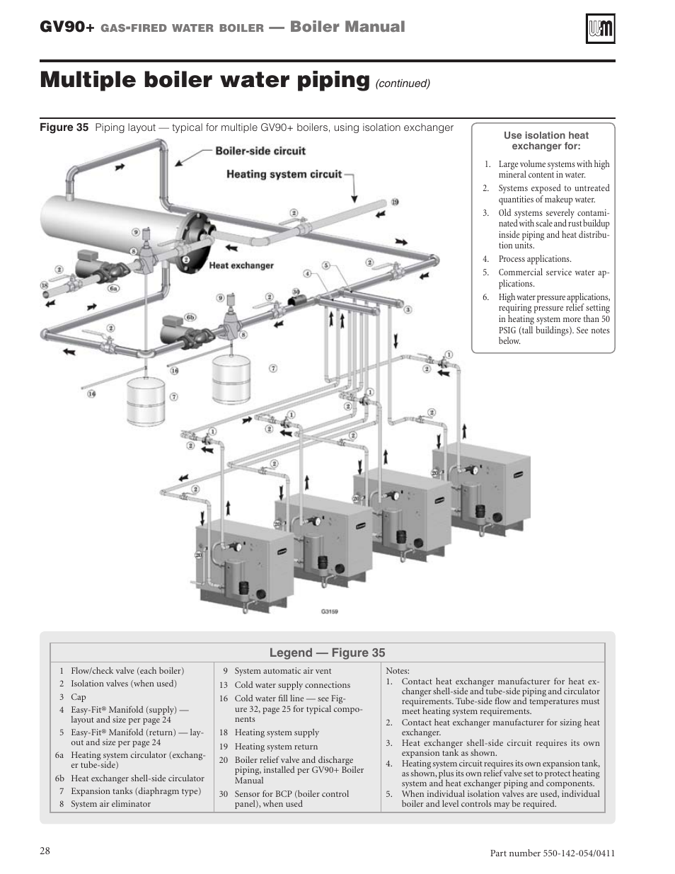 Multiple boiler water piping, Gv90, Boiler manual | Weil-McLain GV90+ User Manual | Page 28 / 108