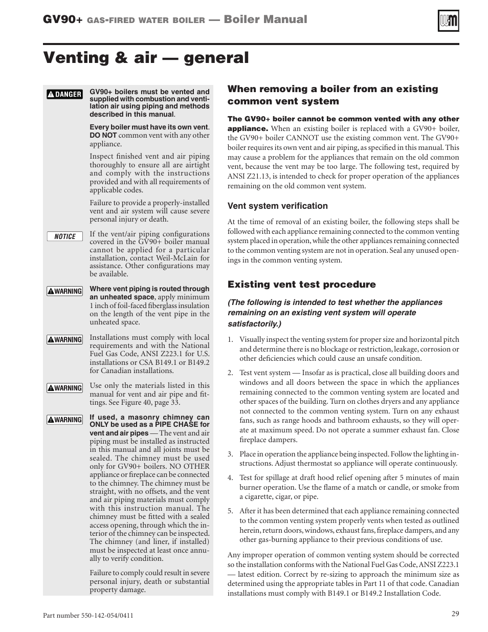 Venting & air — general, Gv90, Boiler manual | Weil-McLain GV90+ User Manual | Page 29 / 108