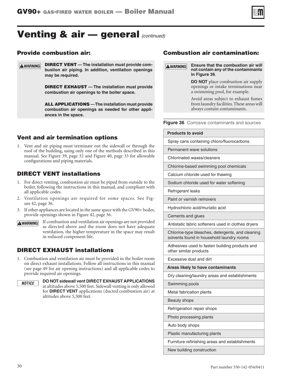 Venting & air — general, Gv90, Boiler manual | Weil-McLain GV90+ User Manual | Page 30 / 108