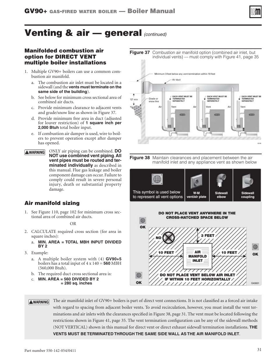 Venting & air — general, Gv90, Boiler manual | Weil-McLain GV90+ User Manual | Page 31 / 108
