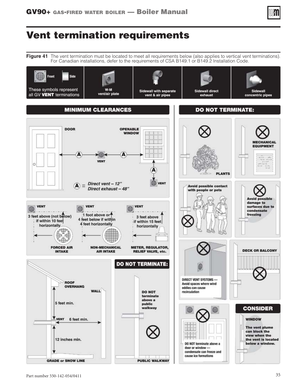 Vent termination requirements | Weil-McLain GV90+ User Manual | Page 35 / 108