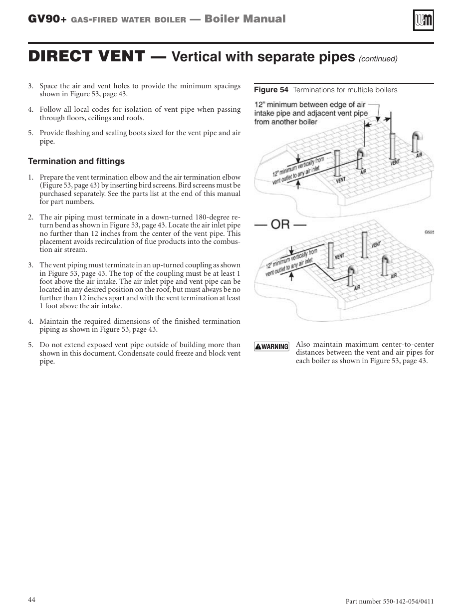 Direct vent, Vertical with separate pipes, Gv90 | Boiler manual | Weil-McLain GV90+ User Manual | Page 44 / 108