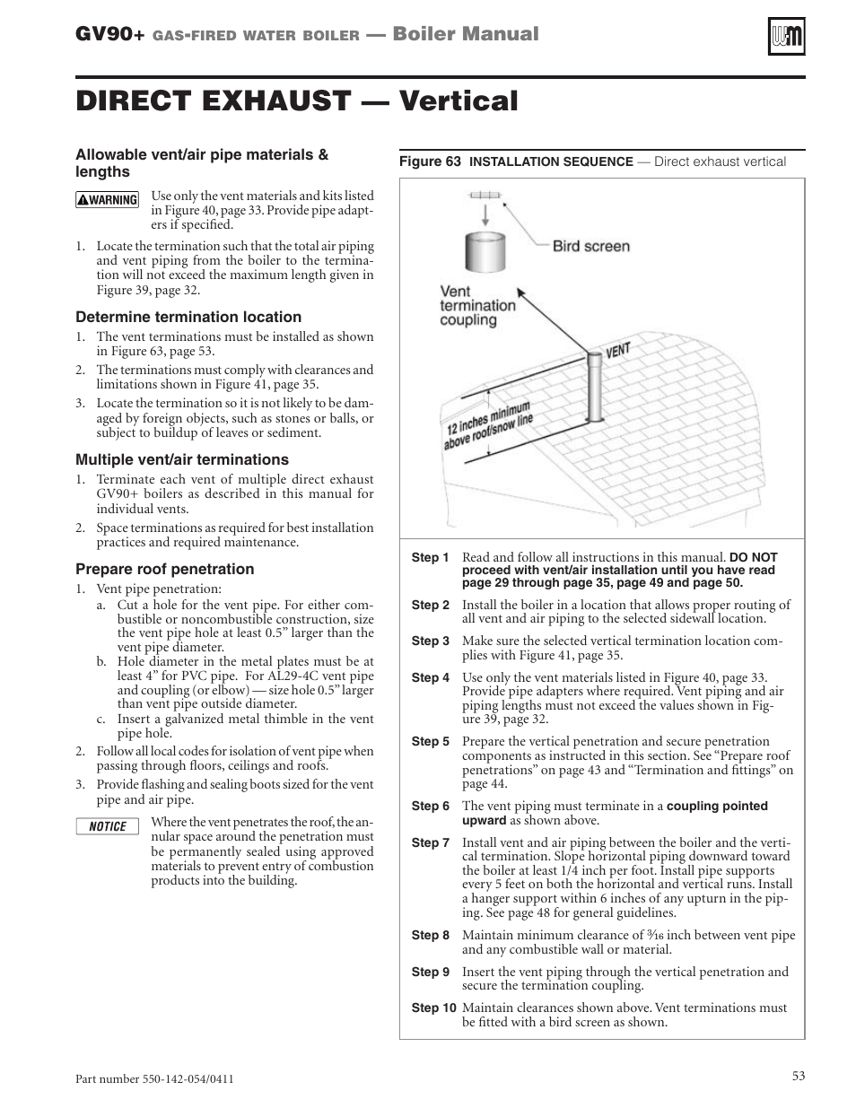Direct exhaust — vertical, Gv90, Boiler manual | Weil-McLain GV90+ User Manual | Page 53 / 108