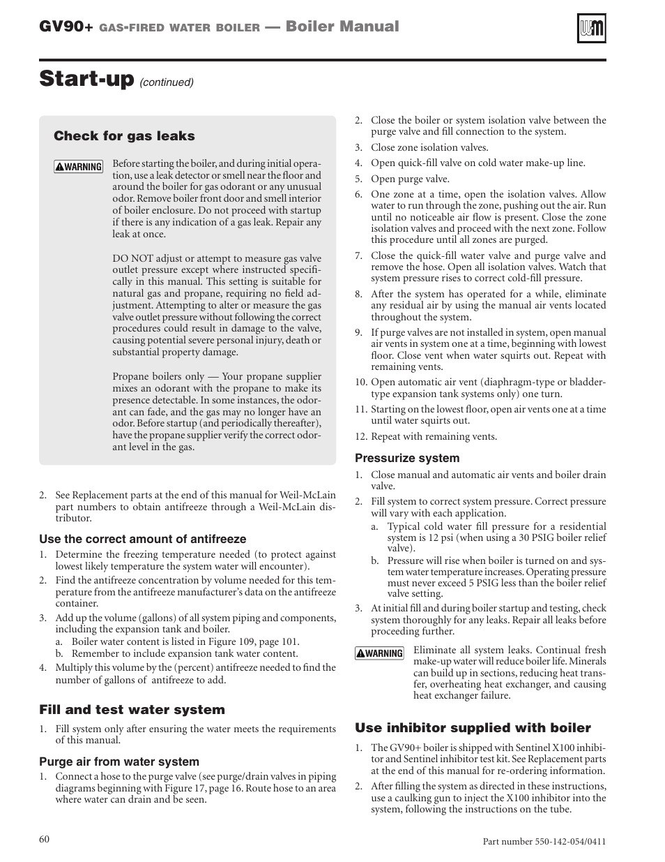 Start-up, Gv90, Boiler manual | Weil-McLain GV90+ User Manual | Page 60 / 108