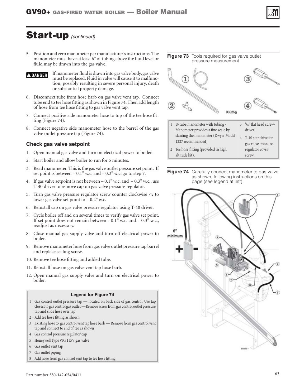 Start-up, Gv90, Boiler manual | Weil-McLain GV90+ User Manual | Page 63 / 108