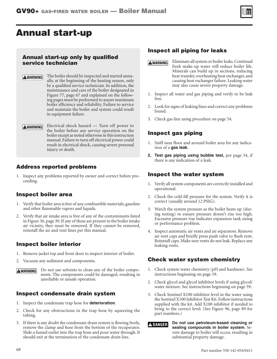 Annual start-up, Gv90, Boiler manual | Weil-McLain GV90+ User Manual | Page 68 / 108
