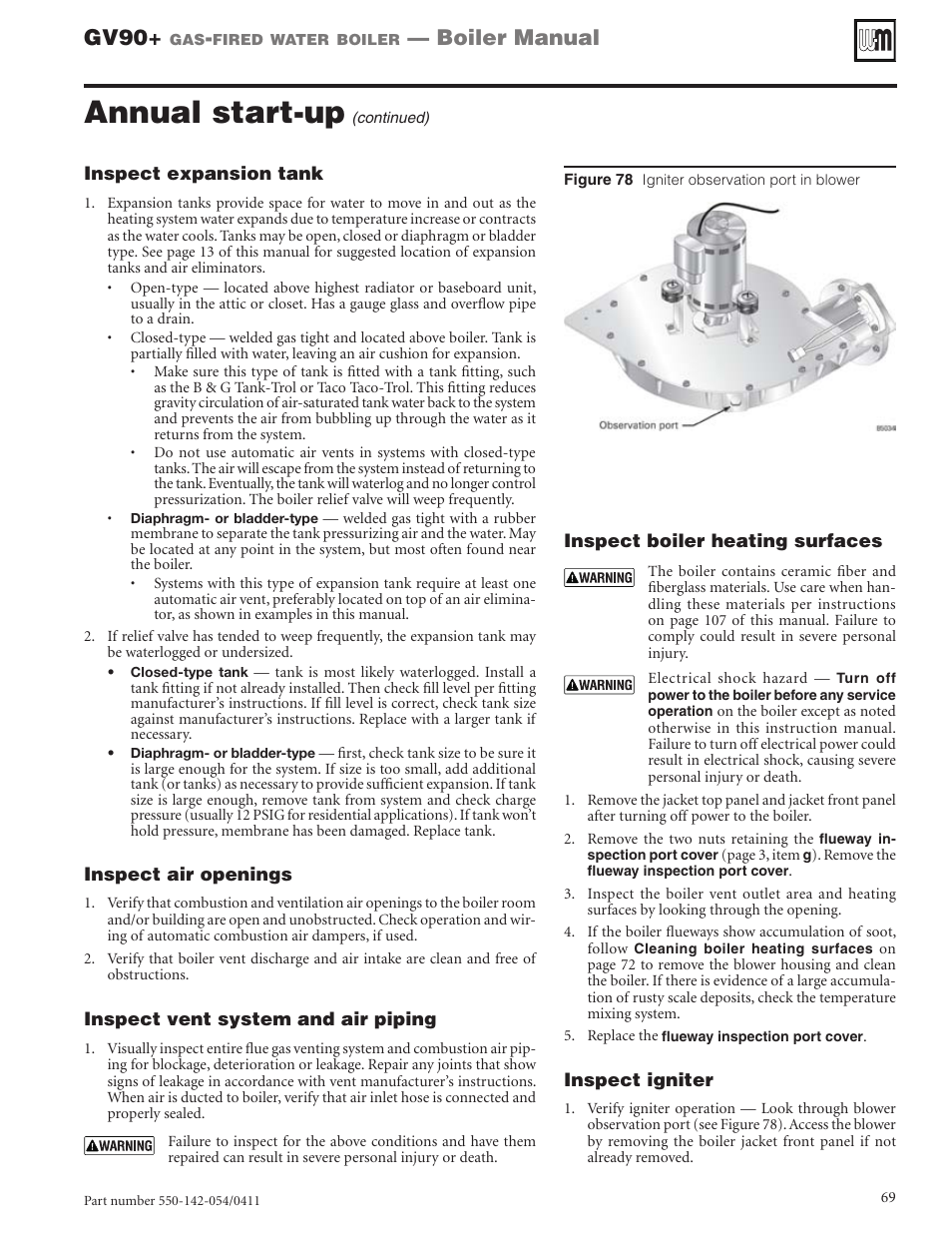 Annual start-up, Gv90, Boiler manual | Weil-McLain GV90+ User Manual | Page 69 / 108