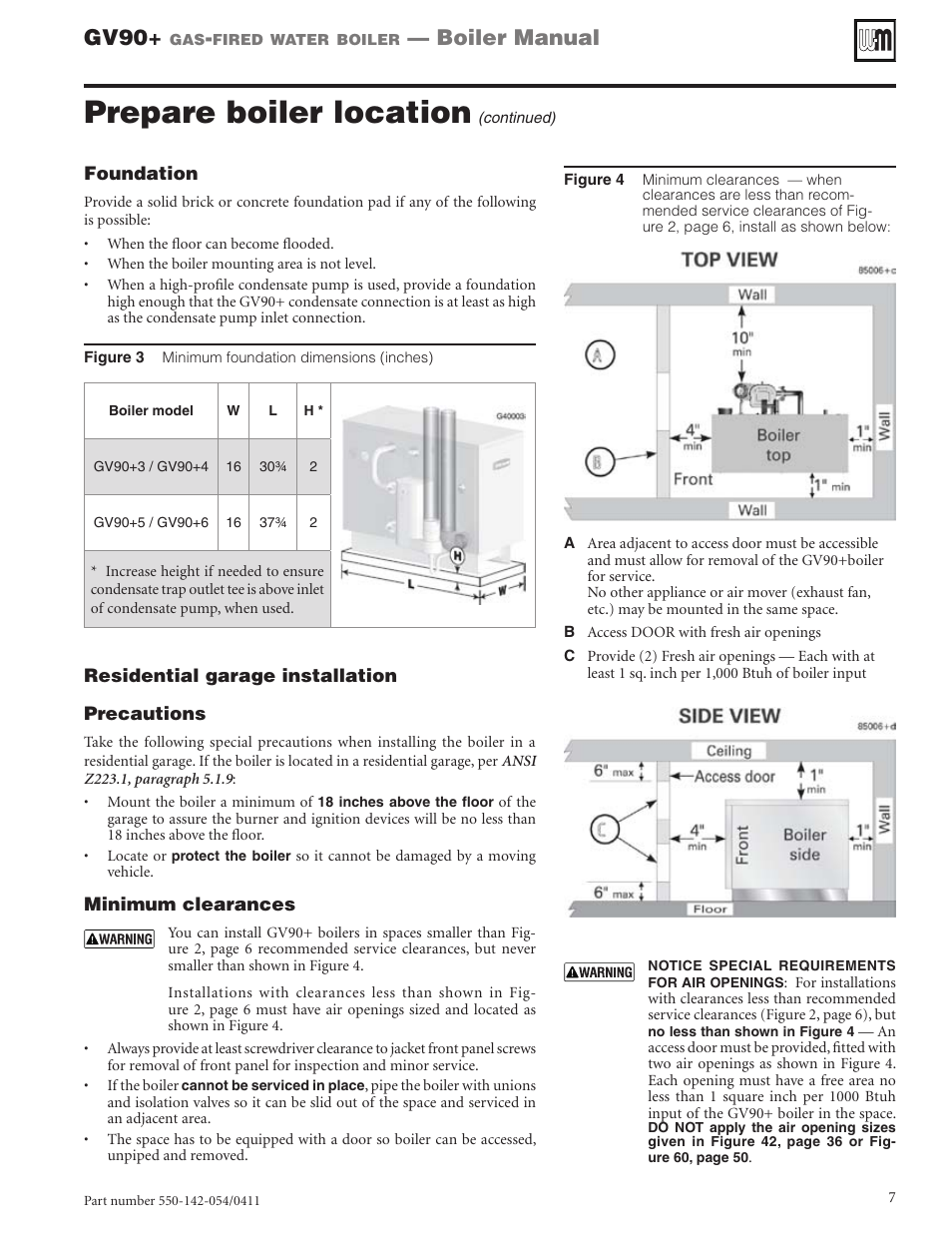 Prepare boiler location, Gv90, Boiler manual | Weil-McLain GV90+ User Manual | Page 7 / 108