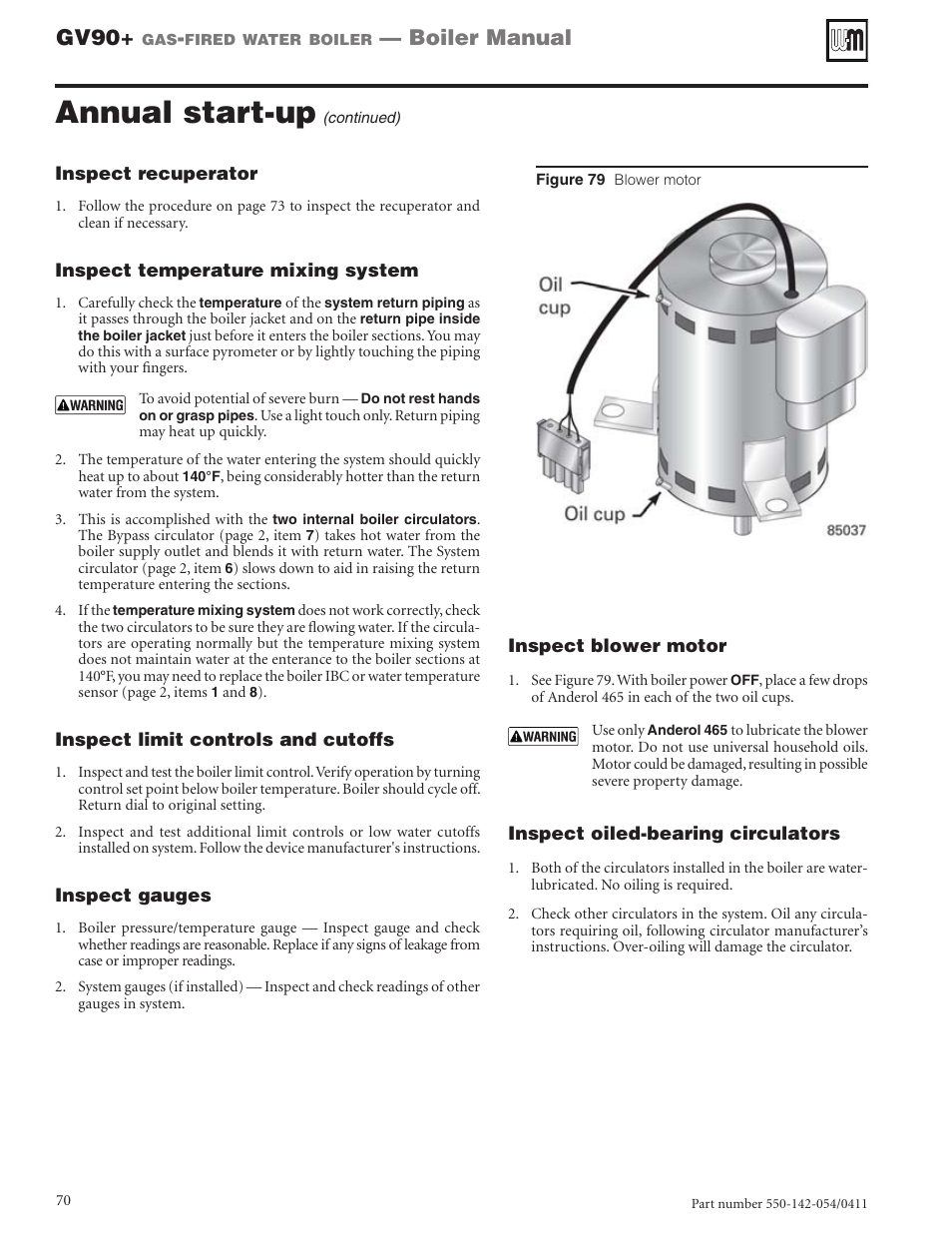 Annual start-up, Gv90, Boiler manual | Weil-McLain GV90+ User Manual | Page 70 / 108