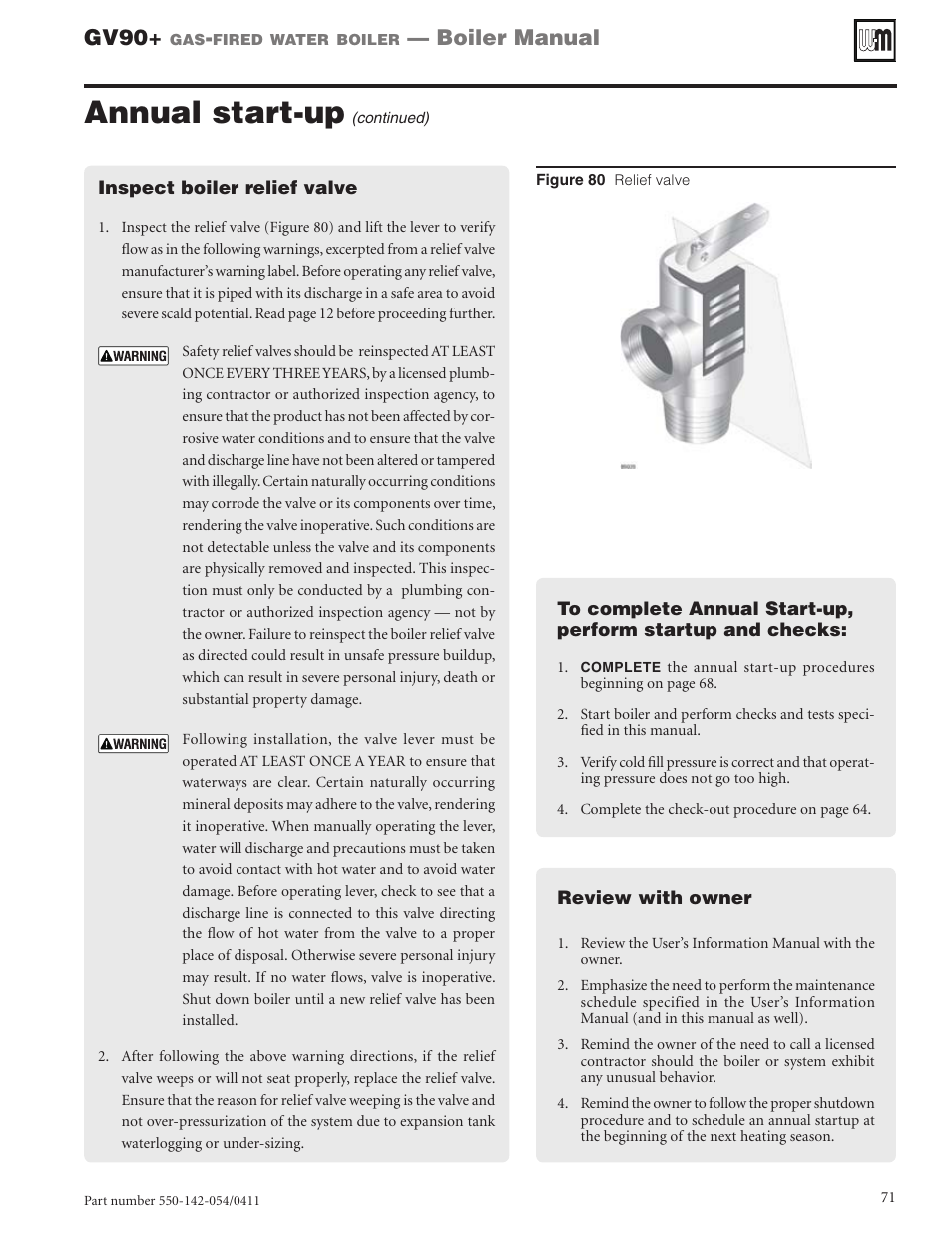 Annual start-up, Gv90, Boiler manual | Weil-McLain GV90+ User Manual | Page 71 / 108