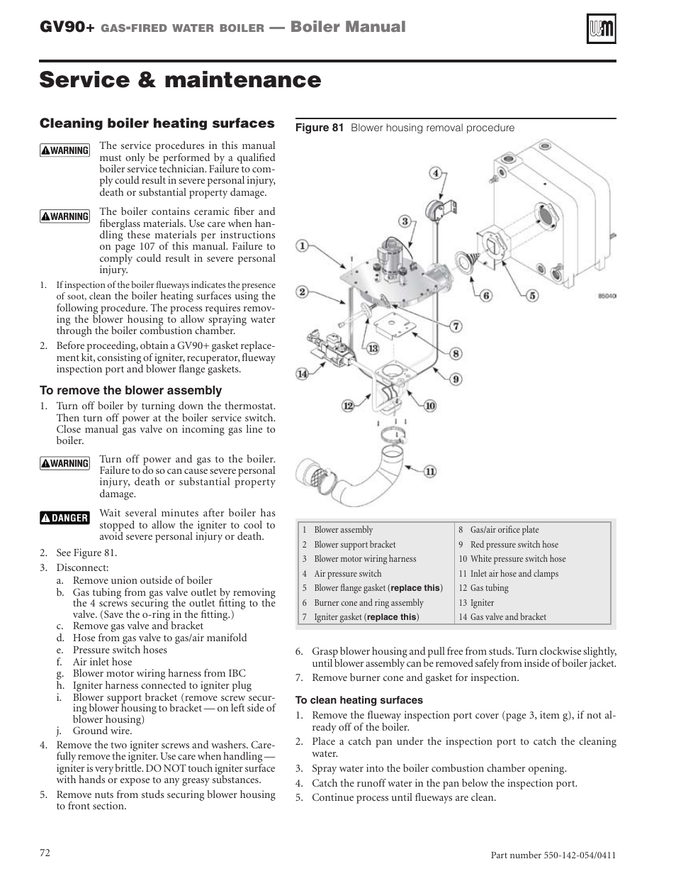 Service & maintenance, Gv90, Boiler manual | Weil-McLain GV90+ User Manual | Page 72 / 108