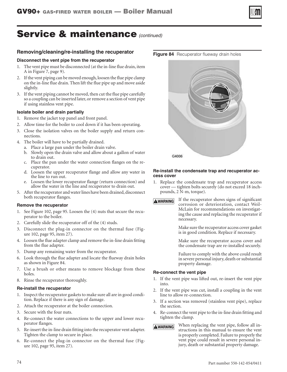 Service & maintenance, Gv90, Boiler manual | Weil-McLain GV90+ User Manual | Page 74 / 108