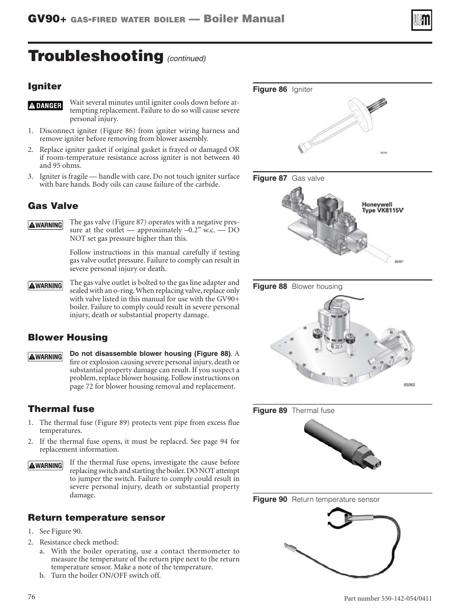 Troubleshooting, Gv90, Boiler manual | Weil-McLain GV90+ User Manual | Page 76 / 108