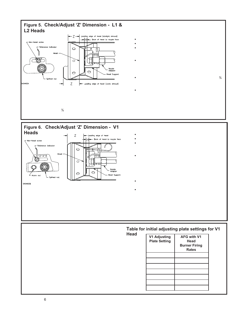 Prepare the burner, Check/adjust ‘z’ dimension - l1 & l2 heads, Check/adjust ‘z’ dimension - v1 heads | Weil-McLain UO-3 CV User Manual | Page 12 / 25