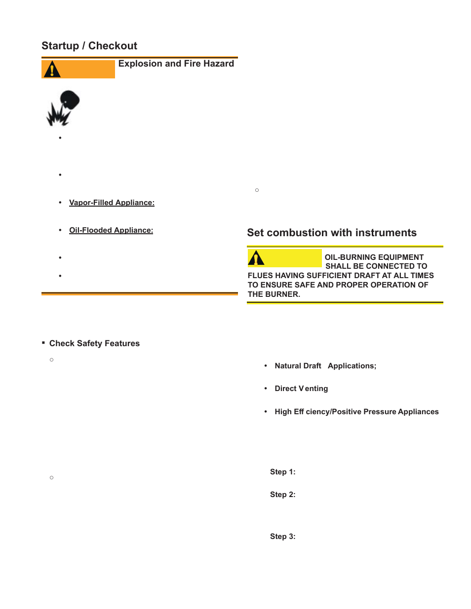Startup / checkout, Startup/checkout, Set combustion with instruments | Caution, Warning | Weil-McLain UO-3 CV User Manual | Page 20 / 25