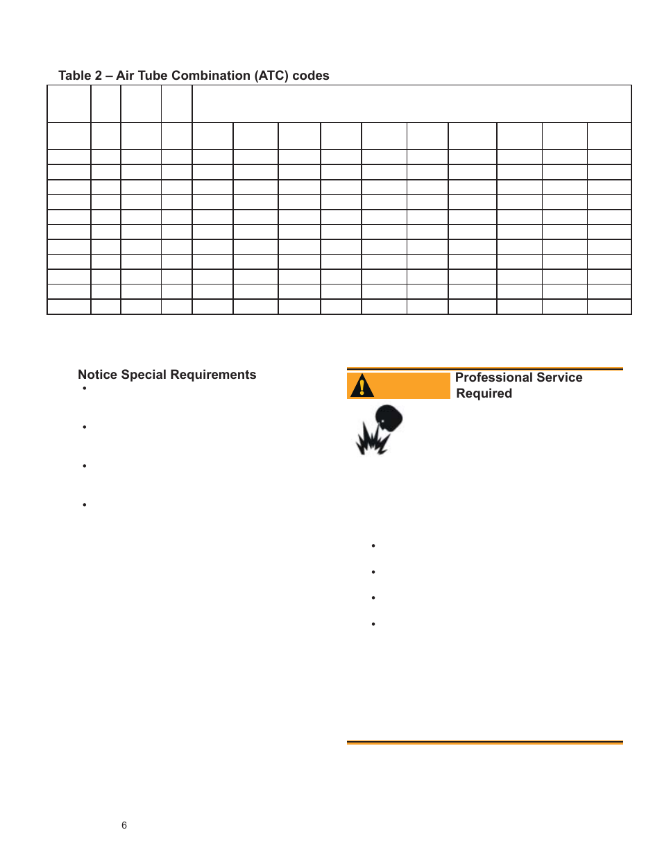 General specifi cations, Warning, Professional service required | Notice special requirements, Table 2 – air tube combination (atc) codes | Weil-McLain UO-3 CV User Manual | Page 6 / 25