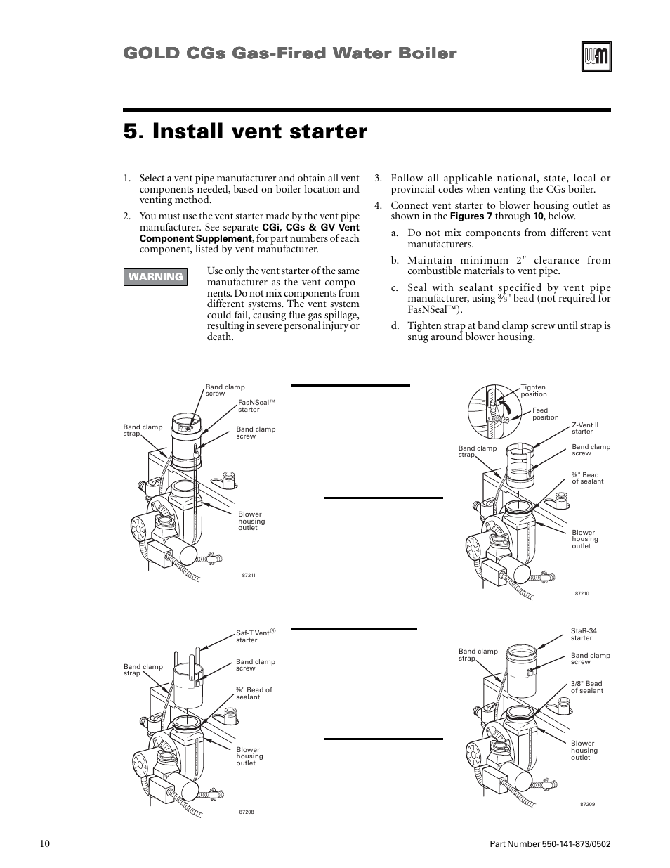 Install vent starter, Gold cgs gas-f | Weil-McLain GOLD CGs User Manual | Page 10 / 16