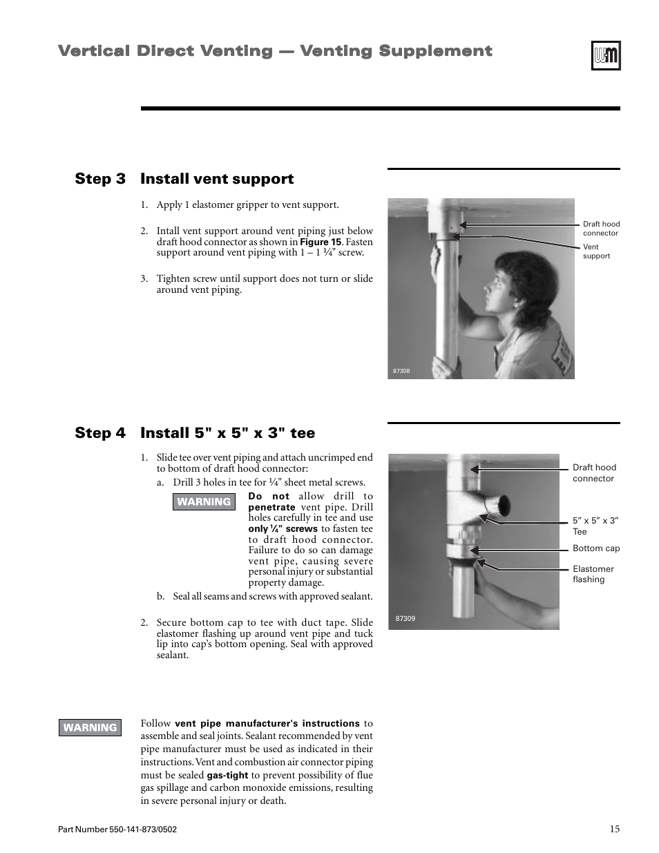 Install vent support | Weil-McLain GOLD CGs User Manual | Page 15 / 16