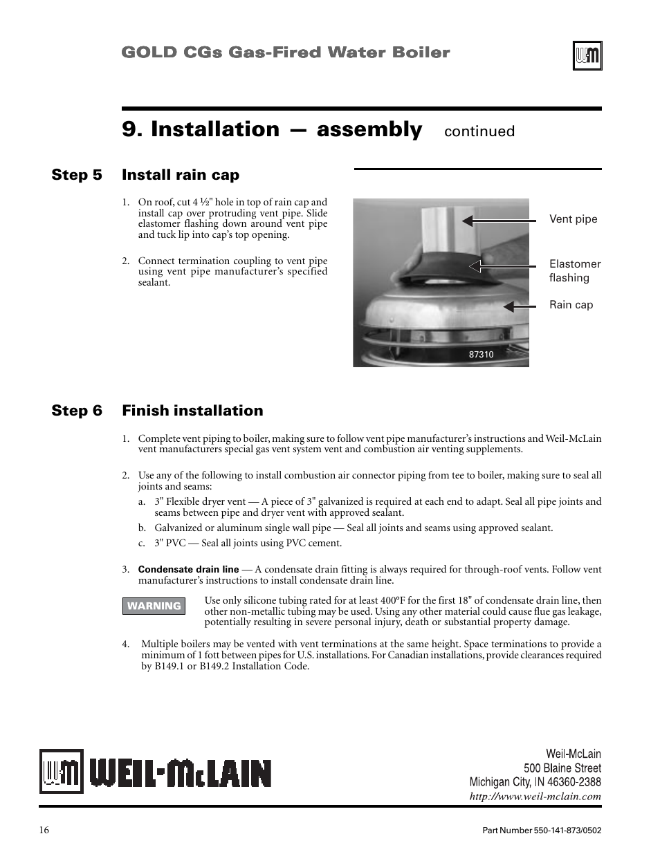 Installation — assembly | Weil-McLain GOLD CGs User Manual | Page 16 / 16