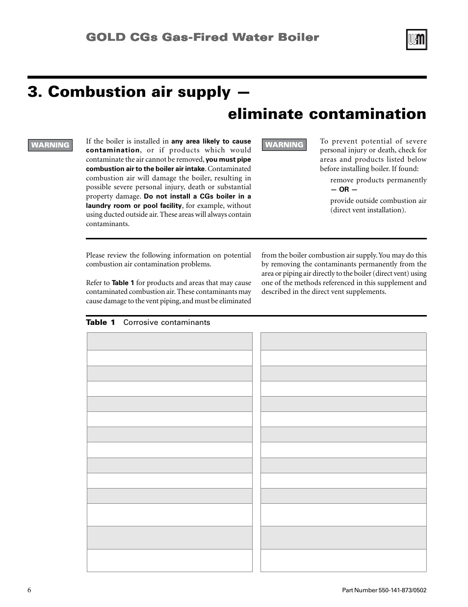Combustion air supply — eliminate contamination, Gold cgs gas-f | Weil-McLain GOLD CGs User Manual | Page 6 / 16