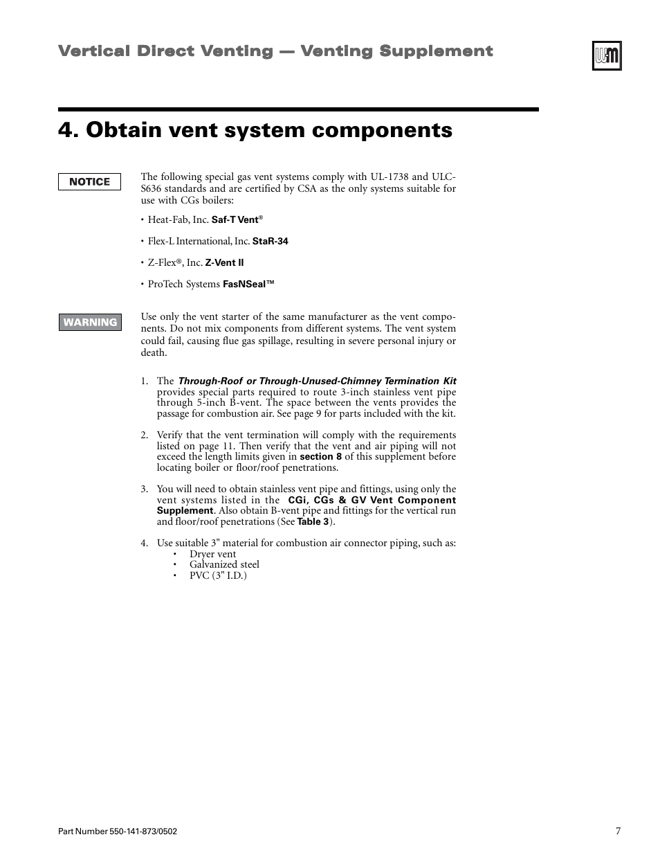 Obtain vent system components | Weil-McLain GOLD CGs User Manual | Page 7 / 16