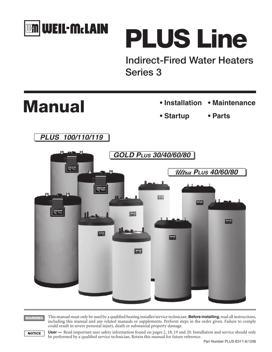 Weil-McLain PLUS LINE PLUS-E017-A/1206 User Manual | 68 pages