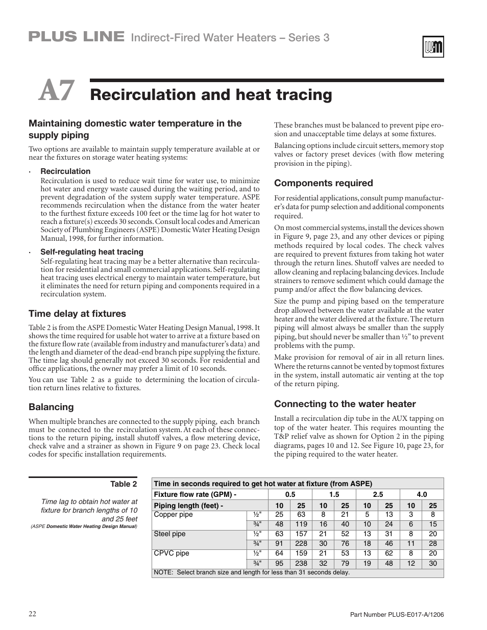 Recirculation and heat tracing, Plus line, Indirect-fired water heaters – series 3 | Weil-McLain PLUS LINE PLUS-E017-A/1206 User Manual | Page 22 / 68