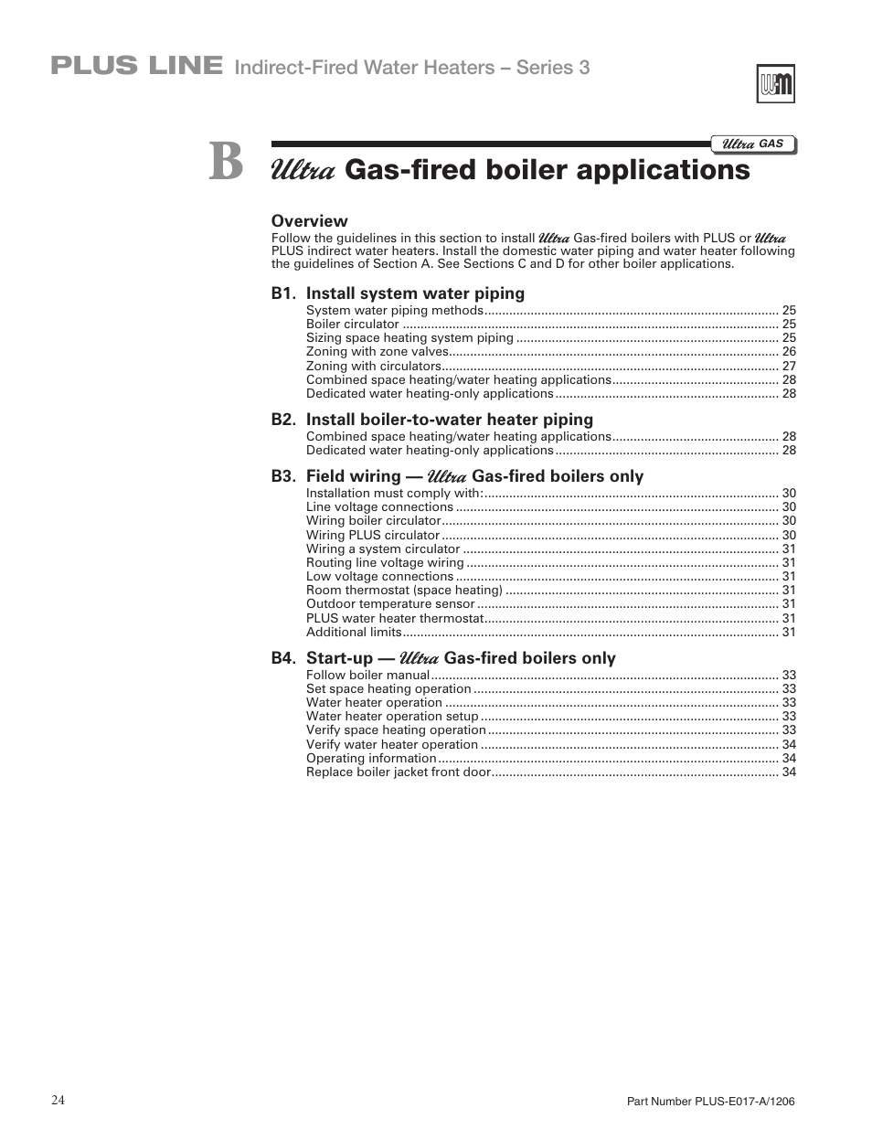 Gas-fired boiler applications, Plus line, Indirect-fired water heaters – series 3 | Weil-McLain PLUS LINE PLUS-E017-A/1206 User Manual | Page 24 / 68