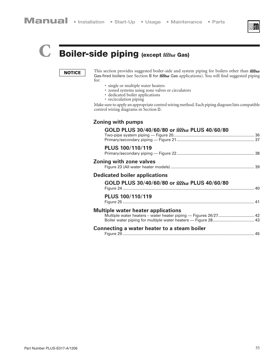 Boiler-side piping, Manual | Weil-McLain PLUS LINE PLUS-E017-A/1206 User Manual | Page 35 / 68