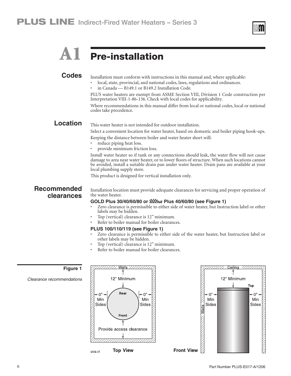 Pre-installation, Plus line | Weil-McLain PLUS LINE PLUS-E017-A/1206 User Manual | Page 6 / 68