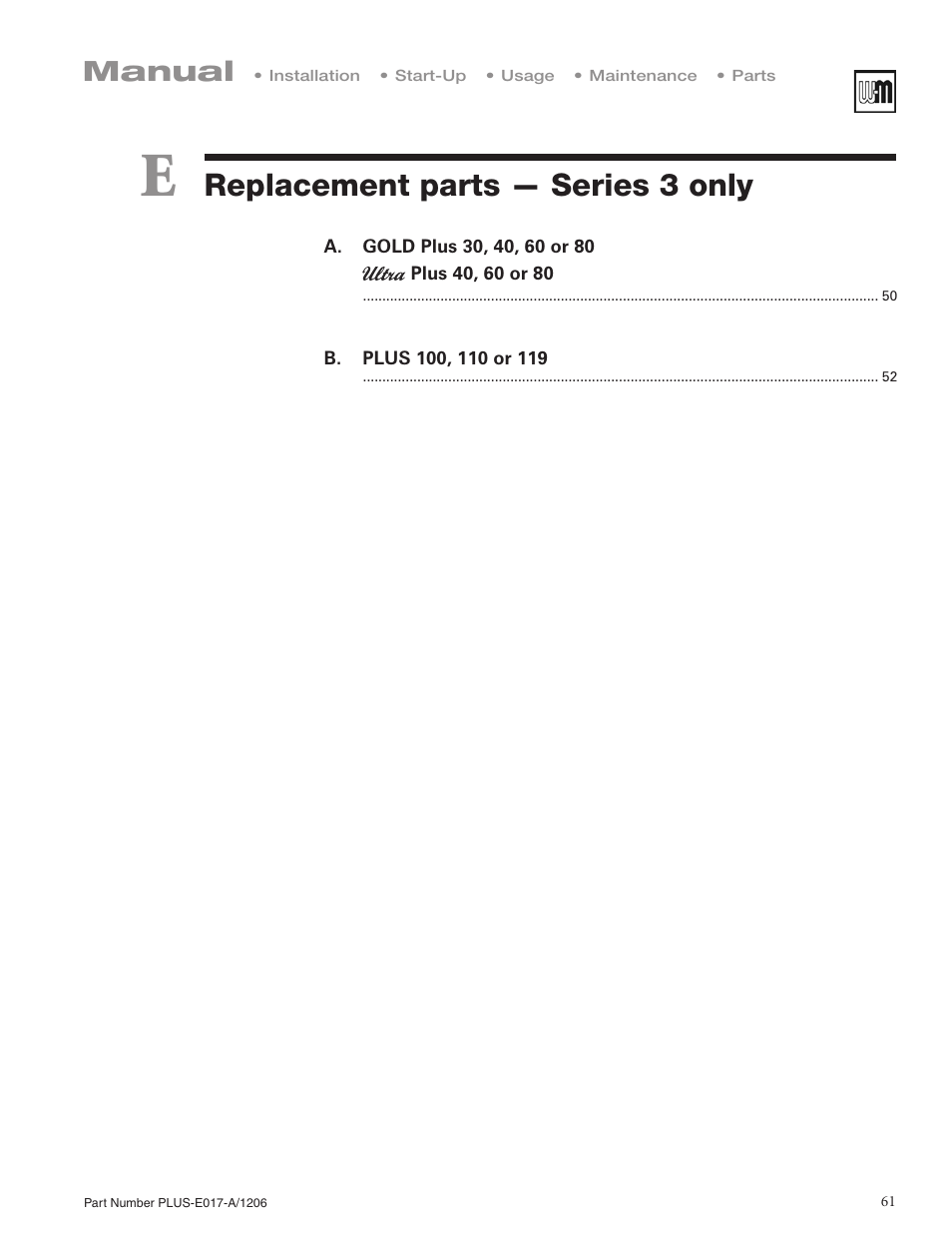 Replacement parts — series 3 only, Manual | Weil-McLain PLUS LINE PLUS-E017-A/1206 User Manual | Page 61 / 68