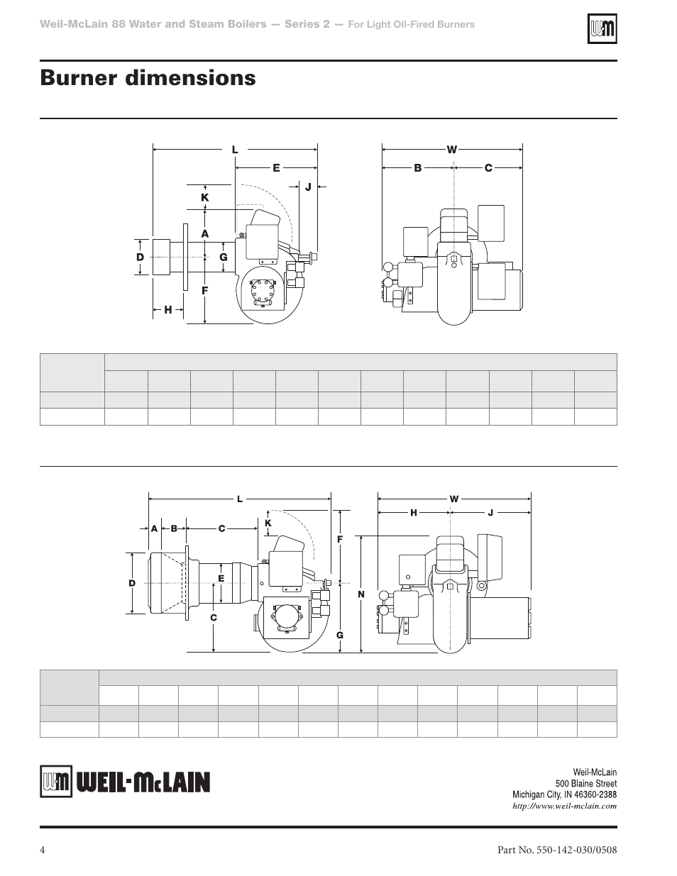 Burner dimensions | Weil-McLain 702CRD-W User Manual | Page 4 / 4
