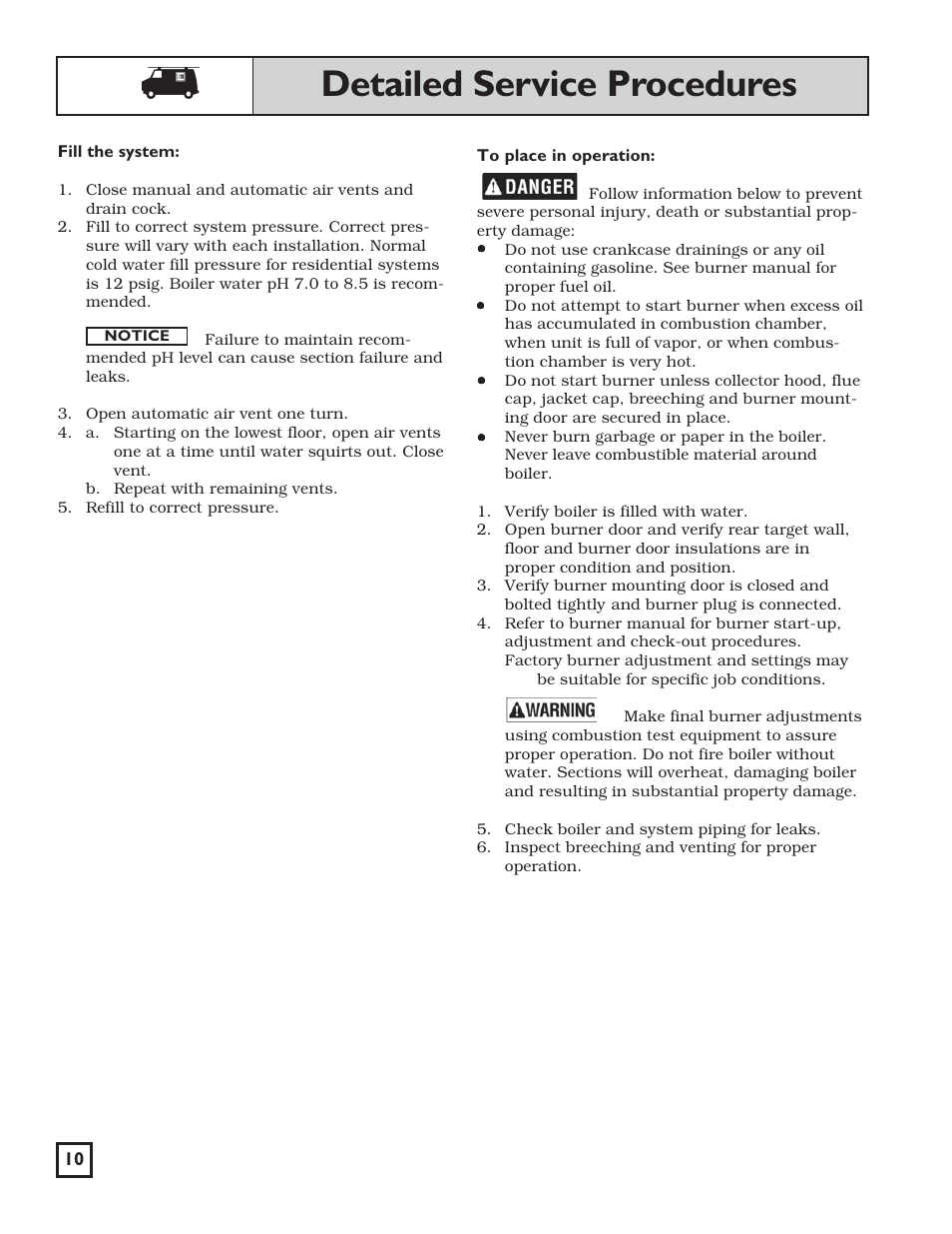 Detailed service procedures, Fill the system | Weil-McLain WGO User Manual | Page 10 / 12