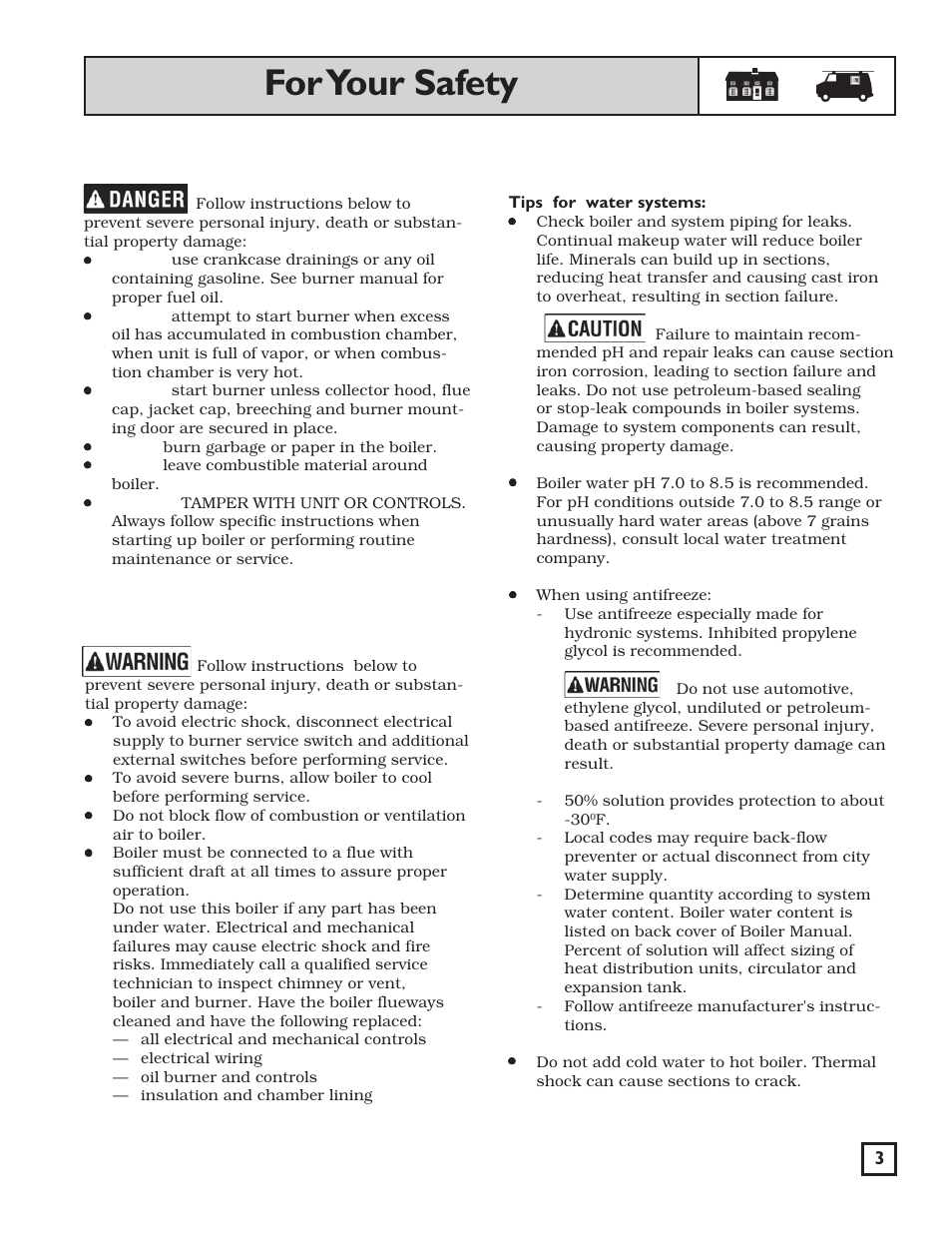 For your safety, Tips for water systems, Warning | Weil-McLain WGO User Manual | Page 3 / 12