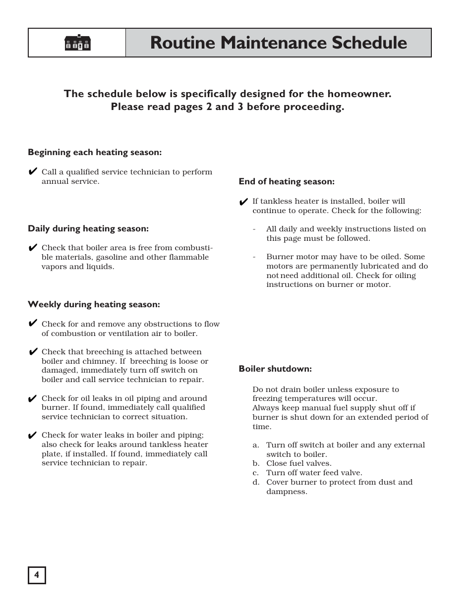 Routine maintenance schedule | Weil-McLain WGO User Manual | Page 4 / 12