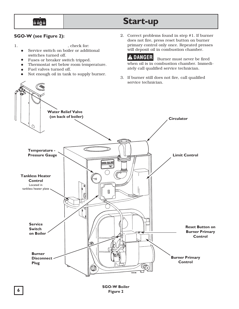 Start-up, Sgo-w (see figure 2) | Weil-McLain WGO User Manual | Page 6 / 12