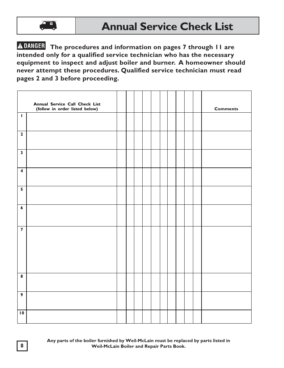 Annual service check list | Weil-McLain WGO User Manual | Page 8 / 12