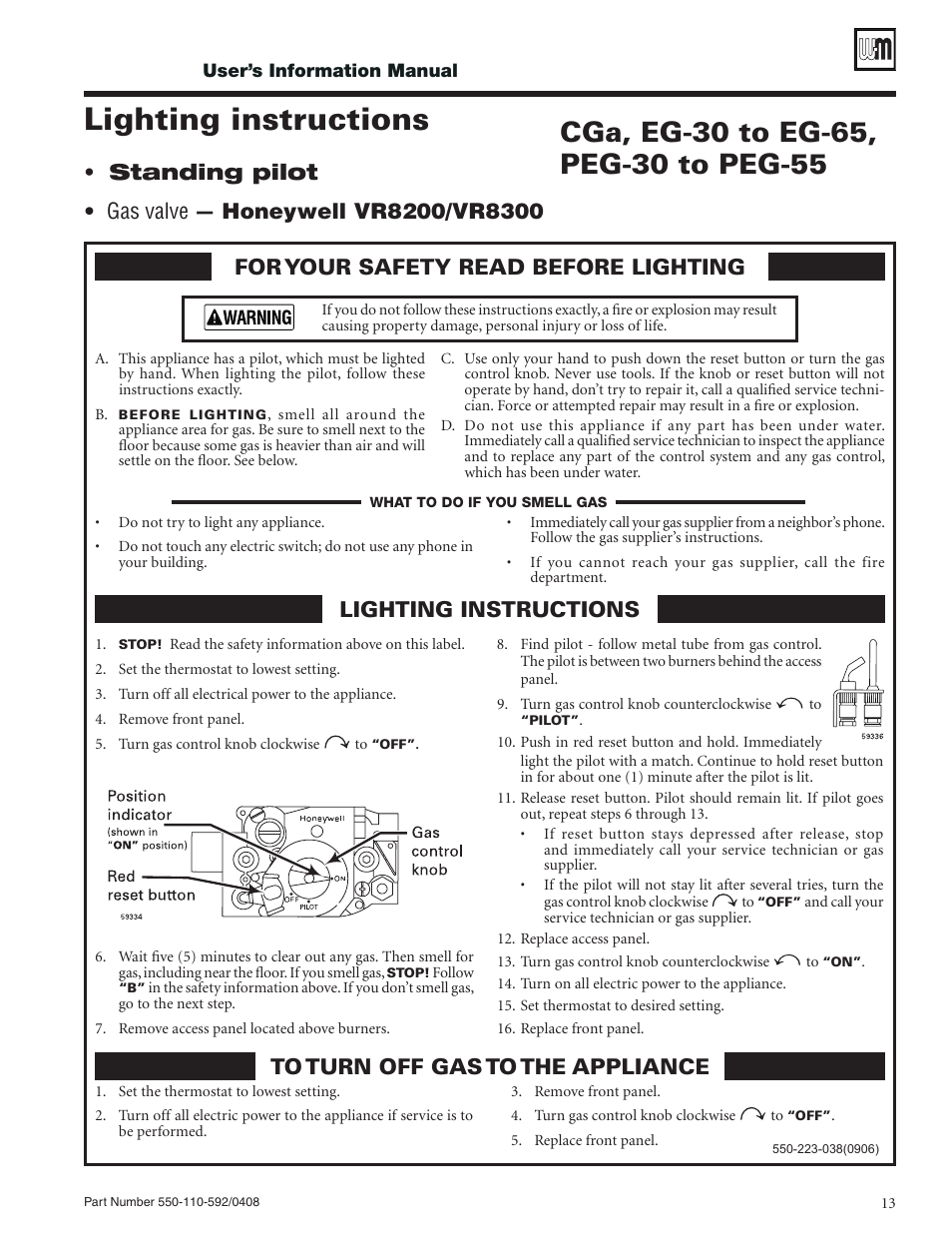 Lighting instructions | Weil-McLain PEG User Manual | Page 13 / 24