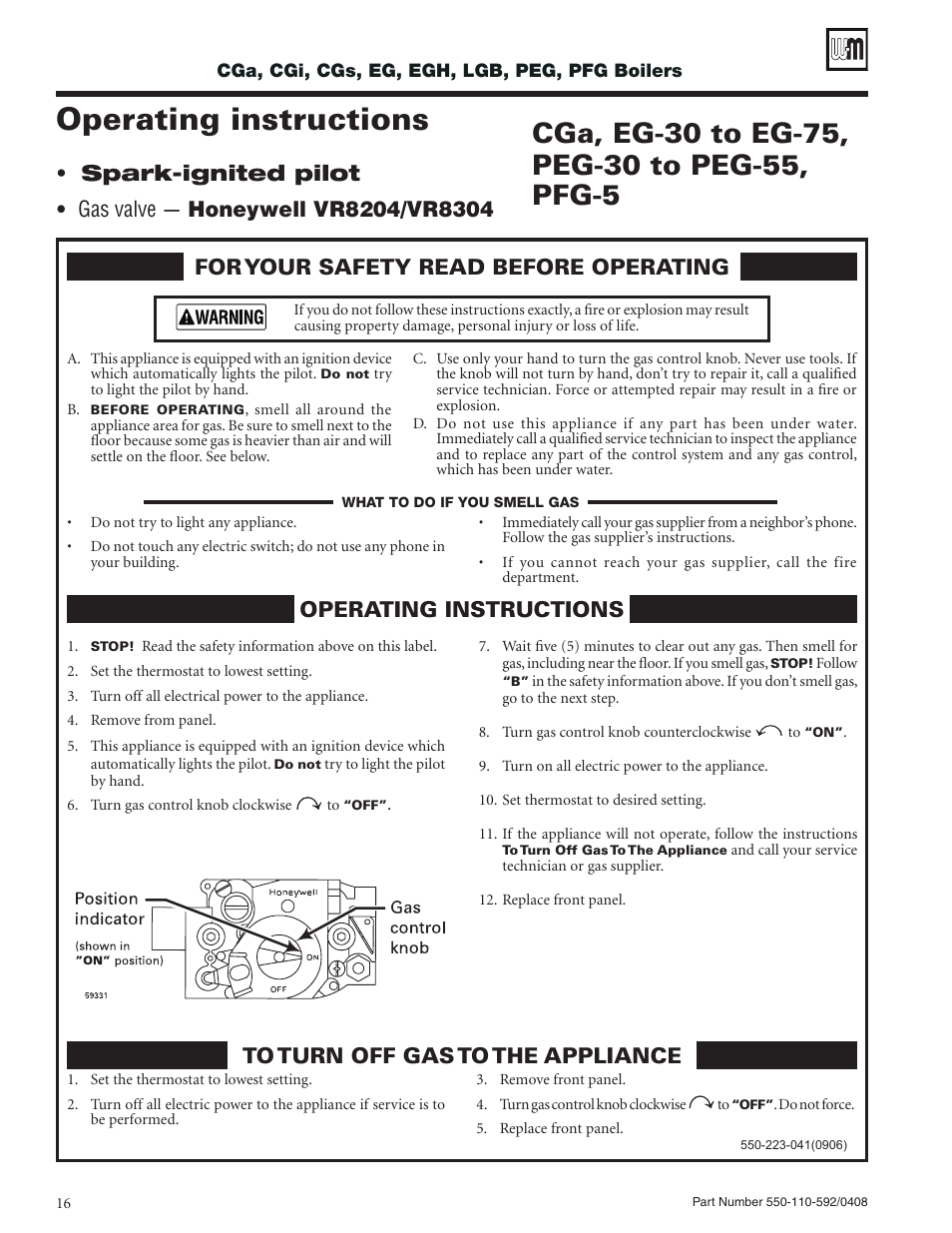 Operating instructions | Weil-McLain PEG User Manual | Page 16 / 24
