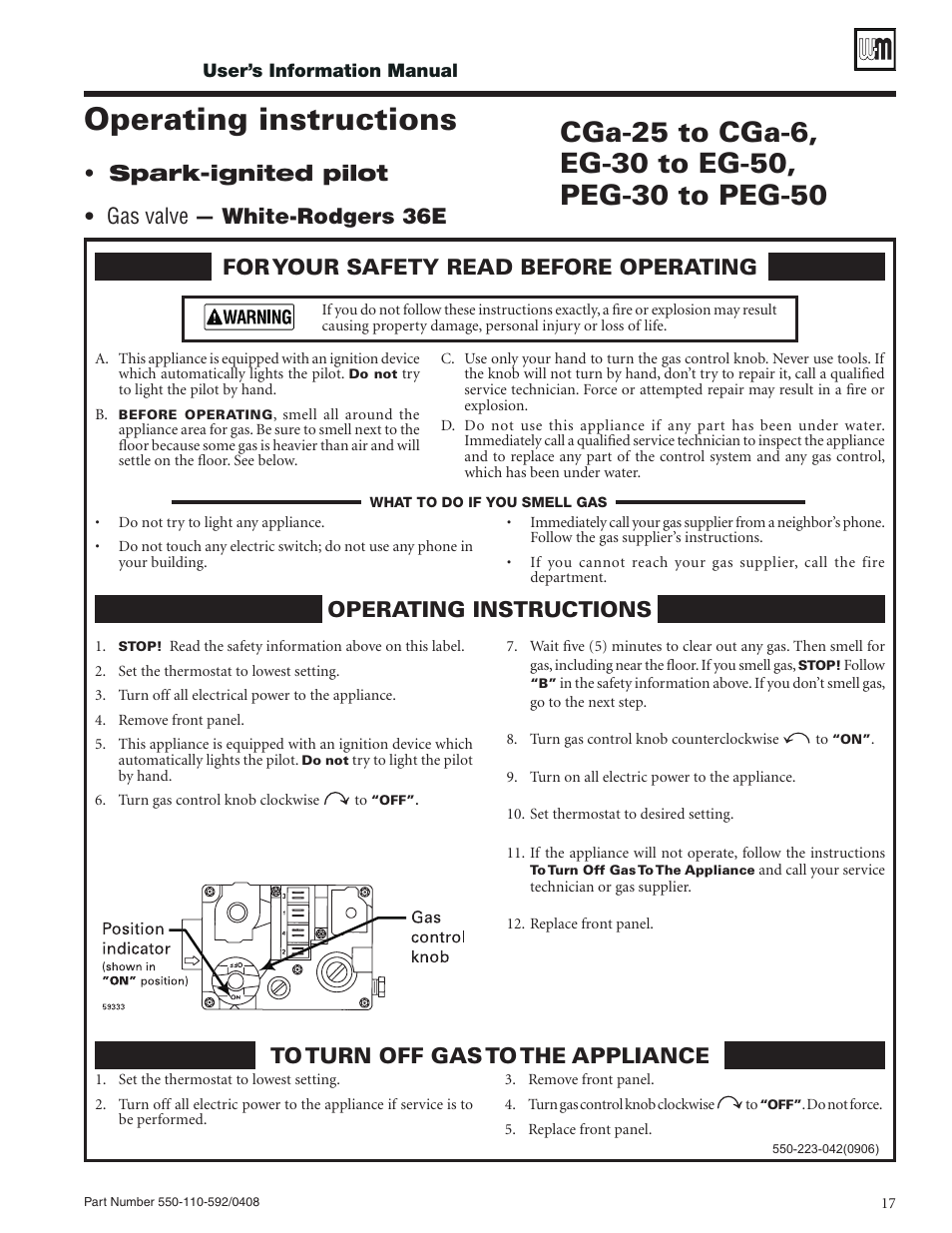 Operating instructions | Weil-McLain PEG User Manual | Page 17 / 24