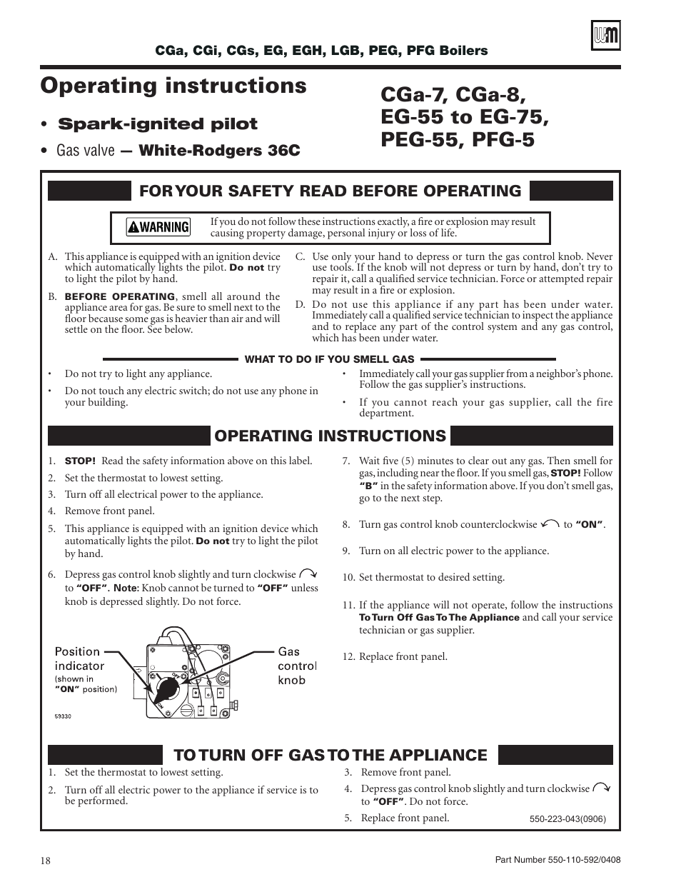 Operating instructions | Weil-McLain PEG User Manual | Page 18 / 24