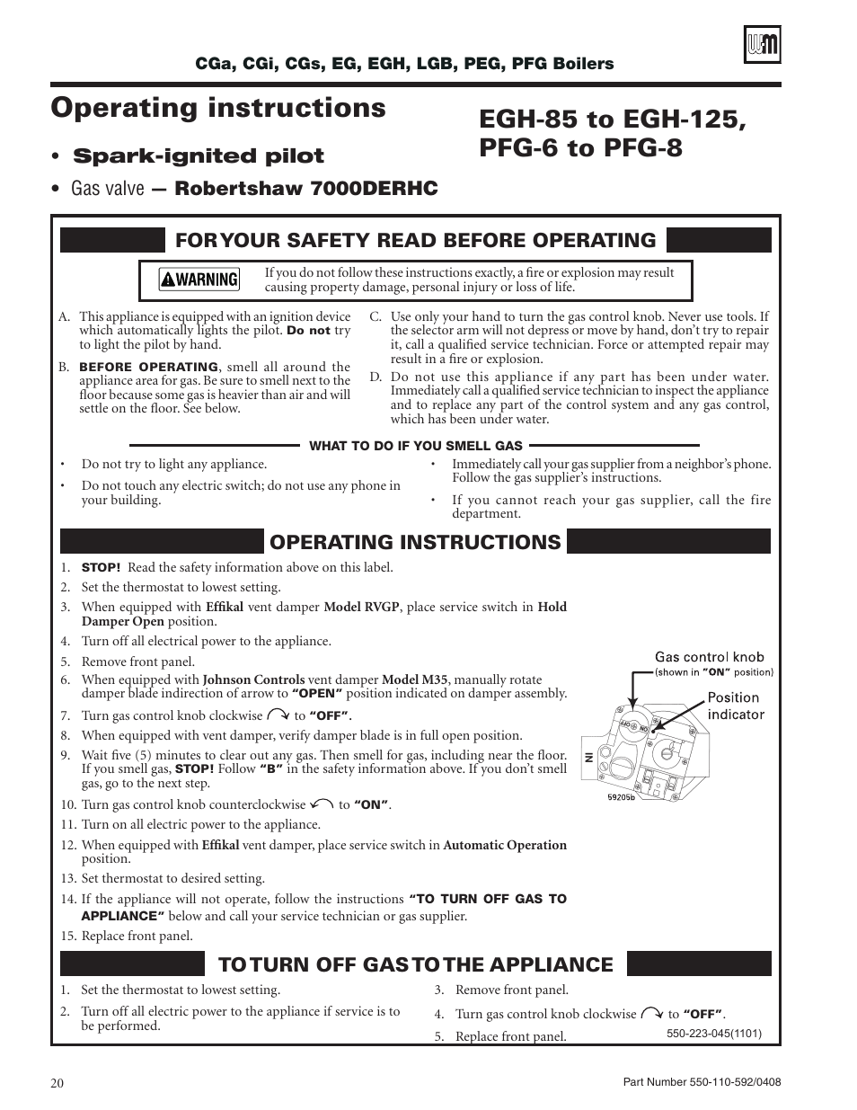 Operating instructions | Weil-McLain PEG User Manual | Page 20 / 24