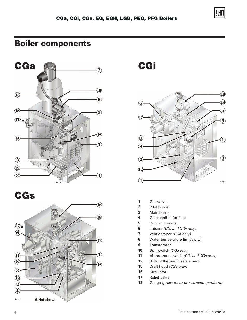 Cgs cga cgi, Boiler components | Weil-McLain PEG User Manual | Page 4 / 24