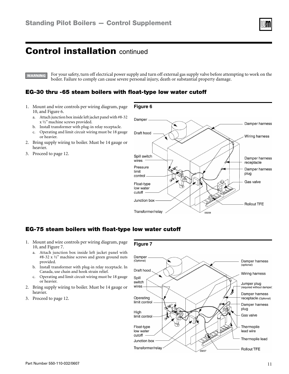 Control installation, Standing pilot boilers — control supplement, Continued | Weil-McLain EG-30 THRU -75 User Manual | Page 11 / 24