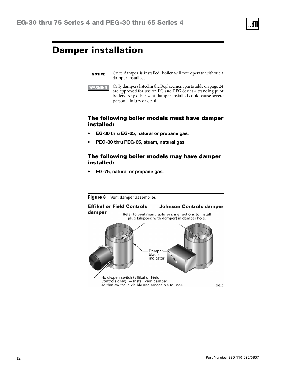 Damper installation | Weil-McLain EG-30 THRU -75 User Manual | Page 12 / 24