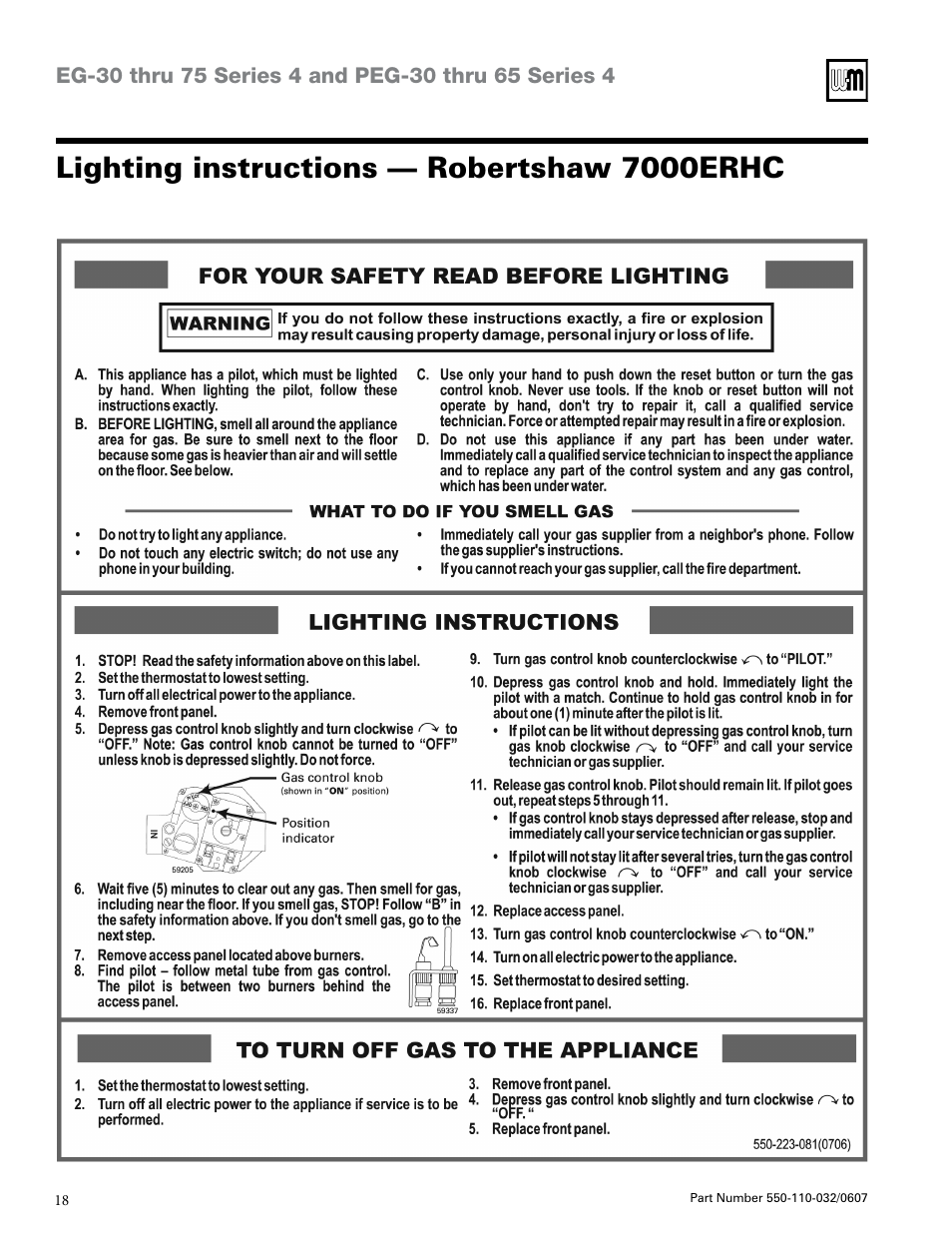 Lighting instructions — robertshaw 7000erhc | Weil-McLain EG-30 THRU -75 User Manual | Page 18 / 24